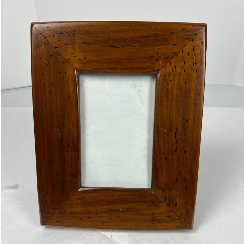 Rustic Pecan Wood 4x6 Picture Frame Wide Distressed Wormhole Tabletop Wall